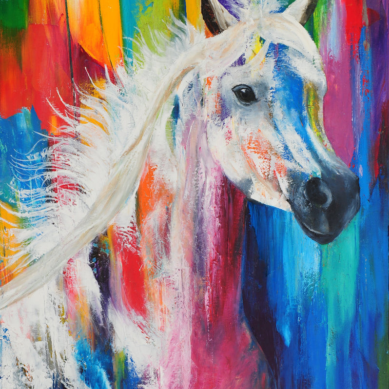 Colorful abstract painting of a horse