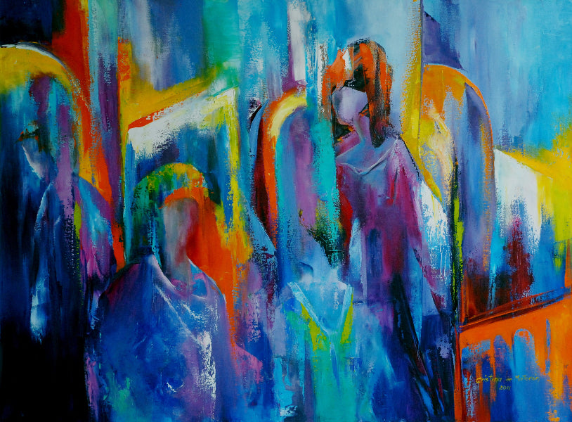 Abstract painting with vibrant colors and abstract forms