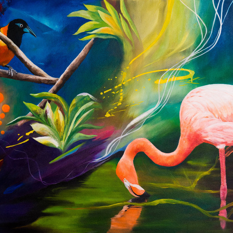 American Flamingo and Venezuelan Troupial