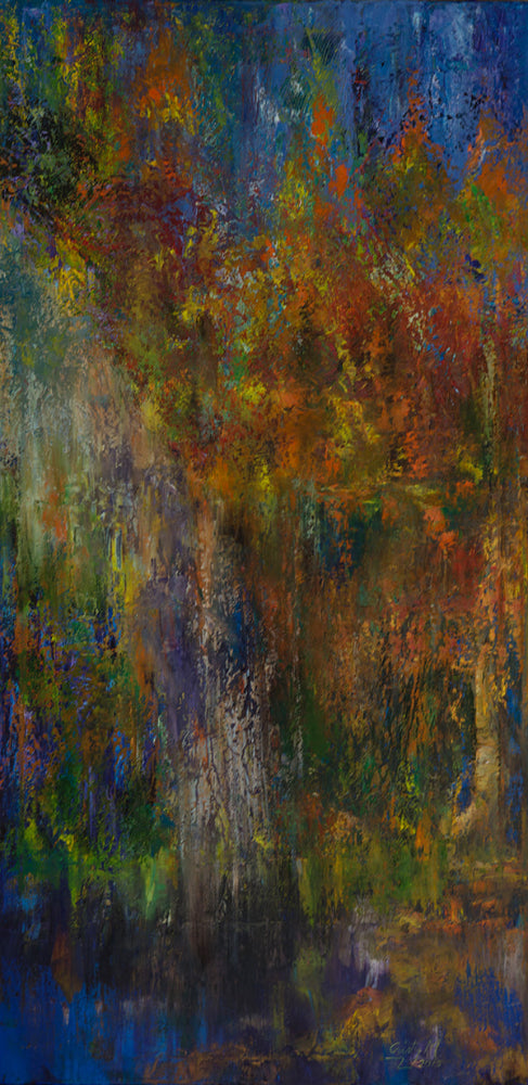 Abstract artwork with a blend of colors and textures