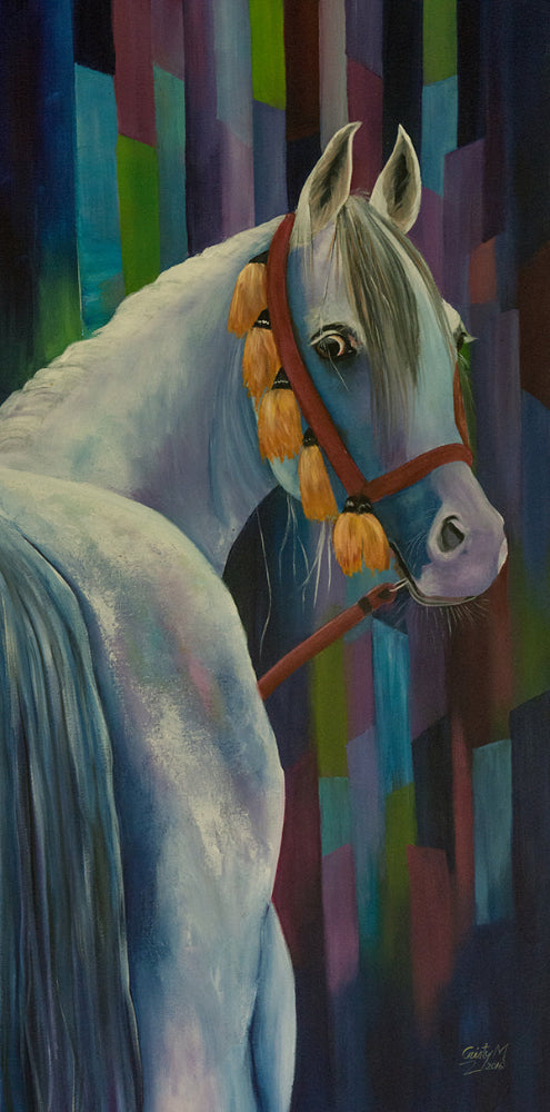 horse with a multicolored abstract background