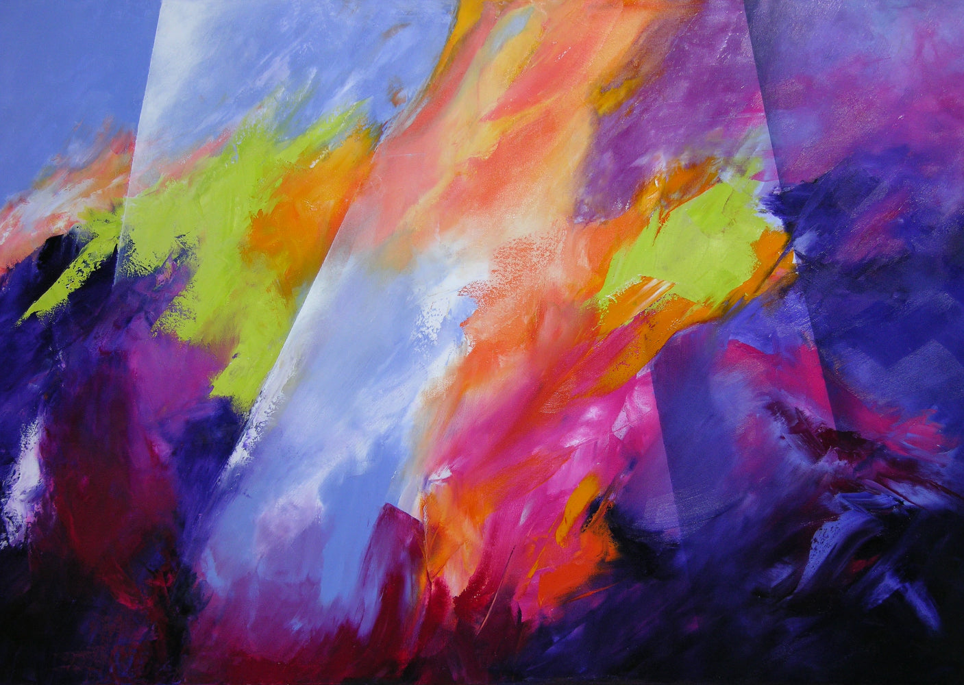 Abstract painting with vibrant colors on a textured surface