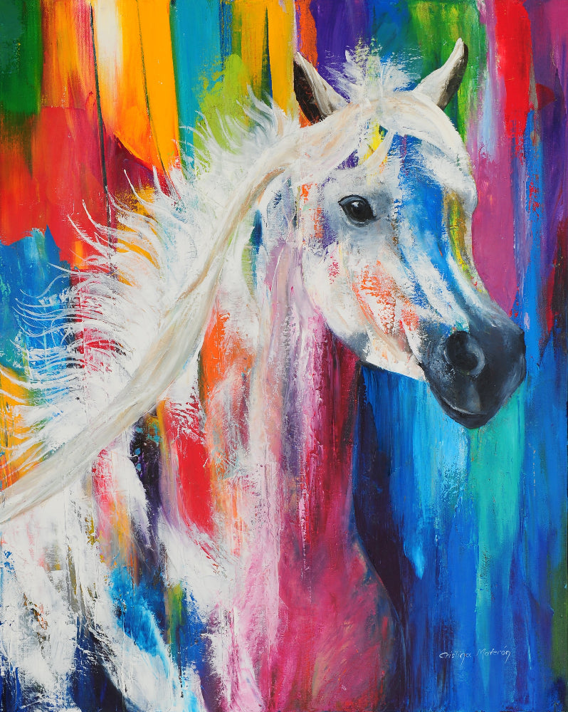 Colorful abstract painting of a horse
