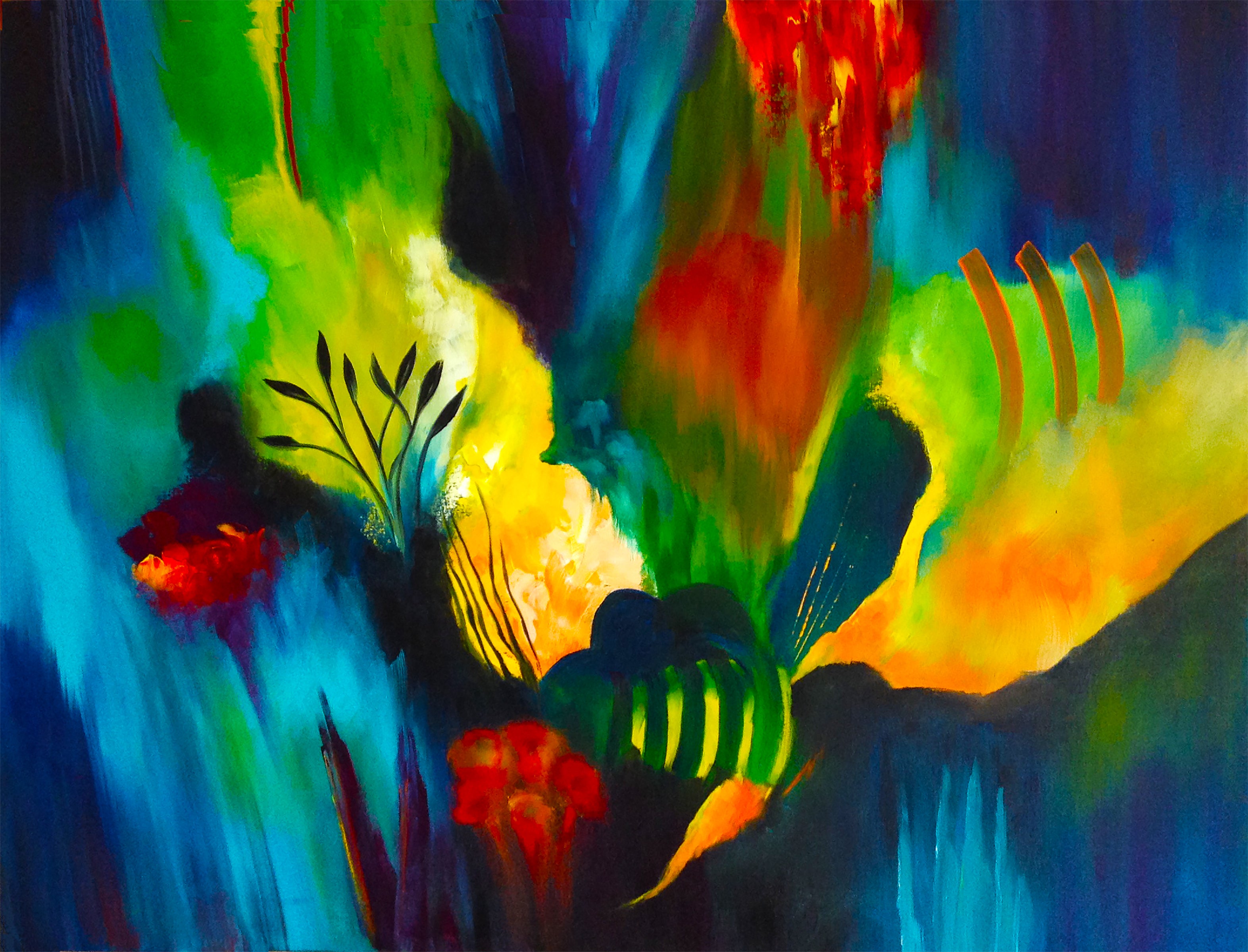 Abstract painting with vibrant colors and organic shapes