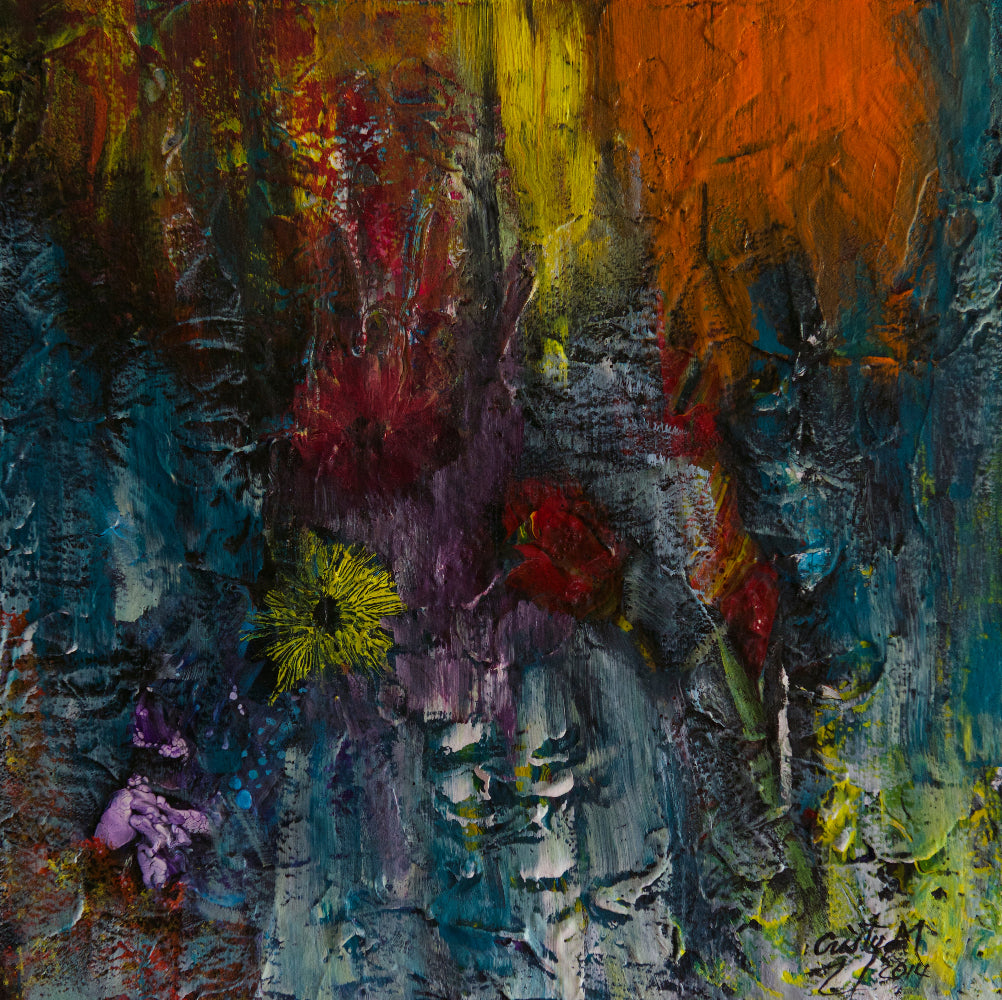 Abstract painting with a variety of colors and textures