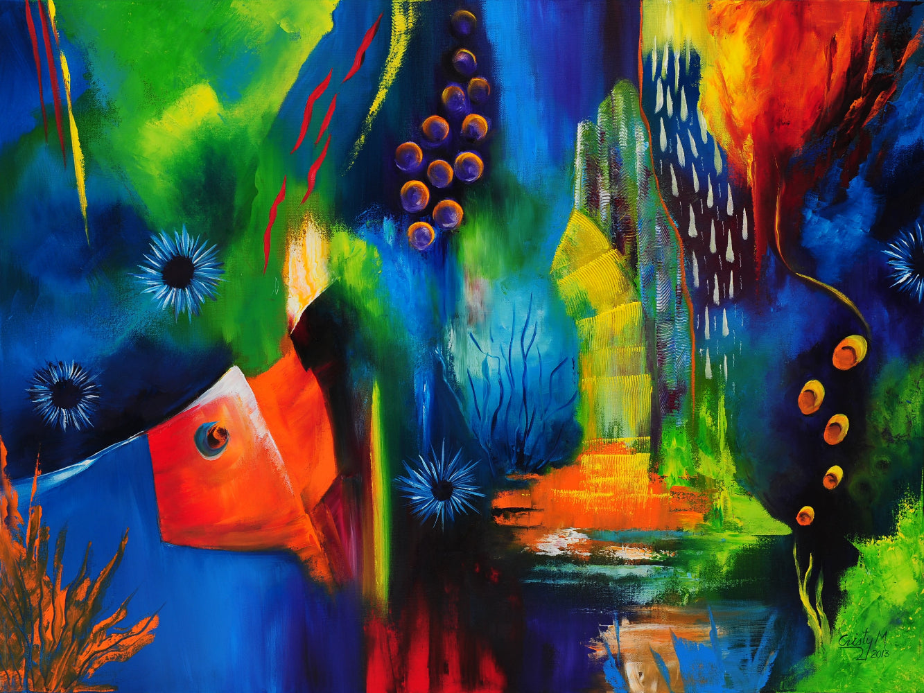 Fall fantasy abstract marine art with colorful shapes